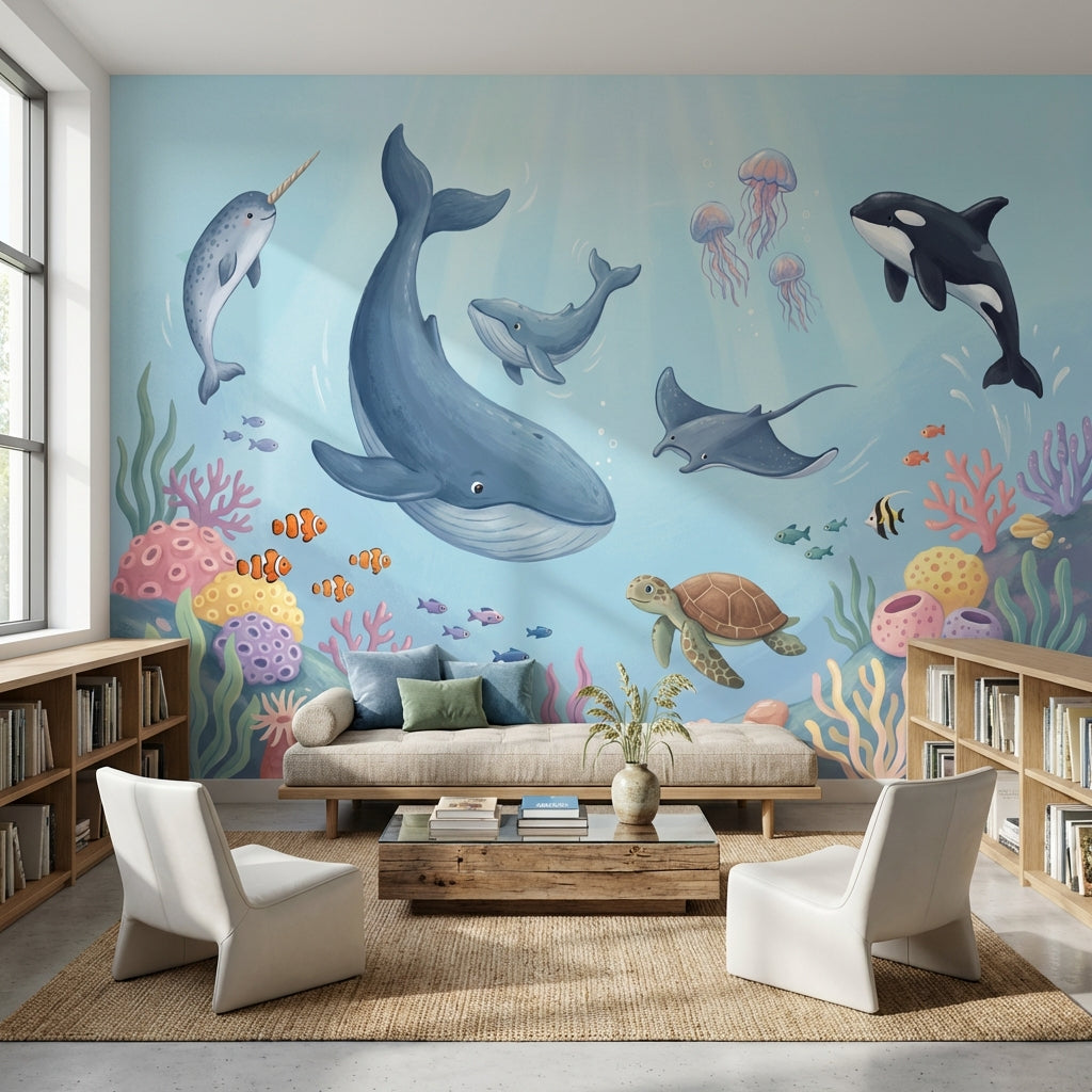 Underwater Wallpaper Whales Marine Life Wall Mural