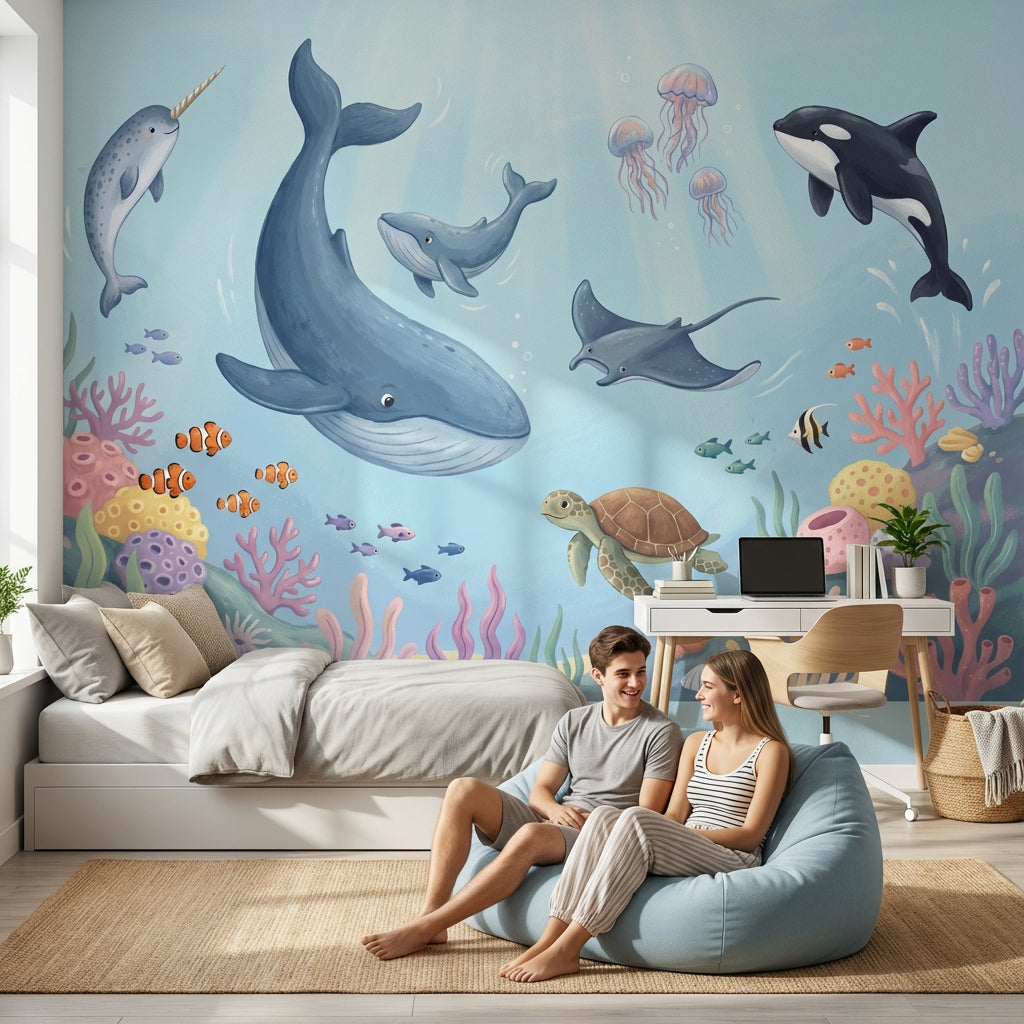 Underwater Wallpaper Whales Marine Life Wall Mural