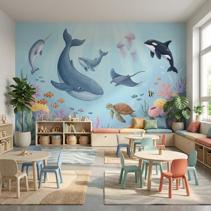 Underwater Wallpaper Whales Marine Life Wall Mural