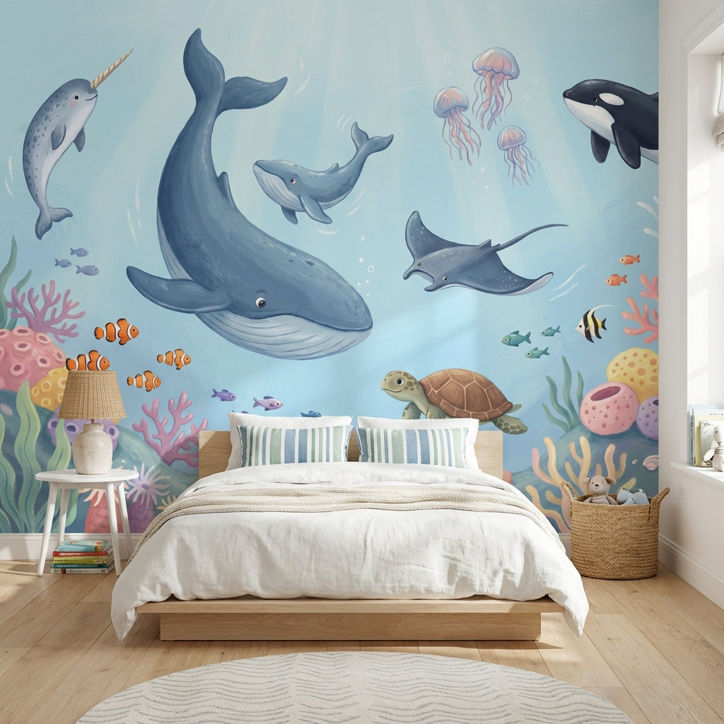 Underwater Wallpaper Whales Marine Life Wall Mural