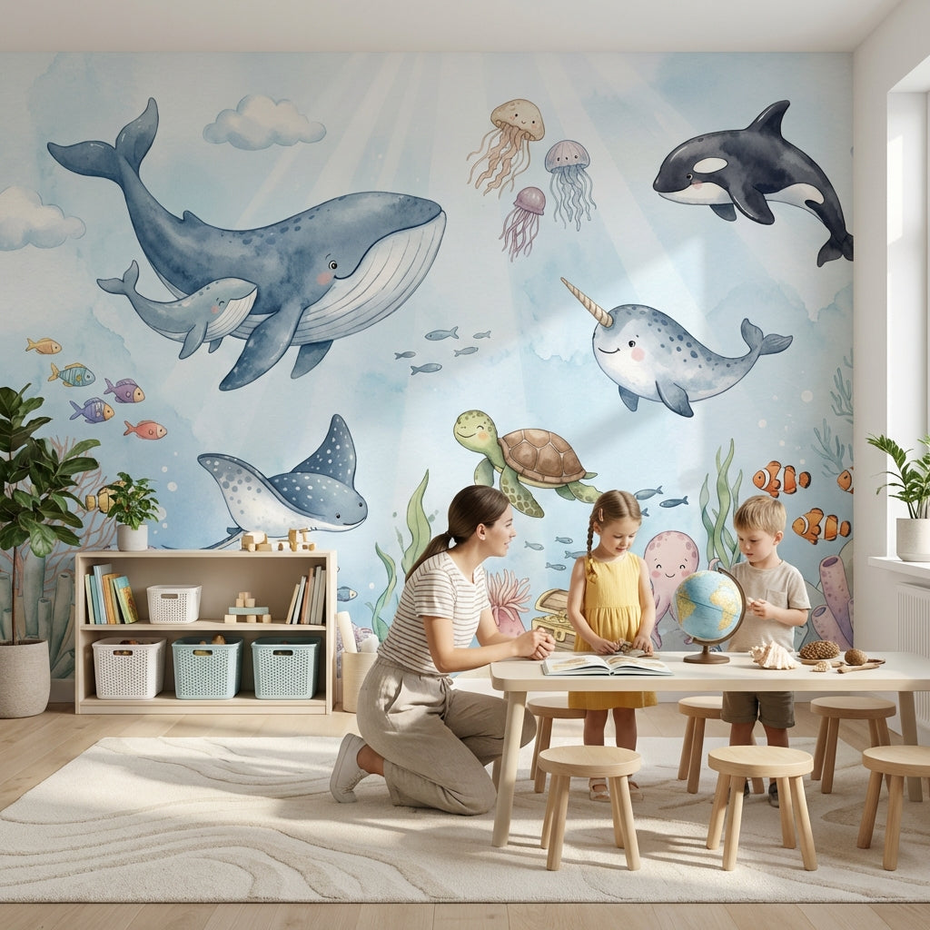 Underwater Wallpaper Marine Life Whimsical Wall Decor