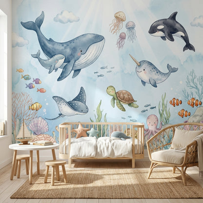 Underwater Wallpaper Marine Life Whimsical Wall Decor