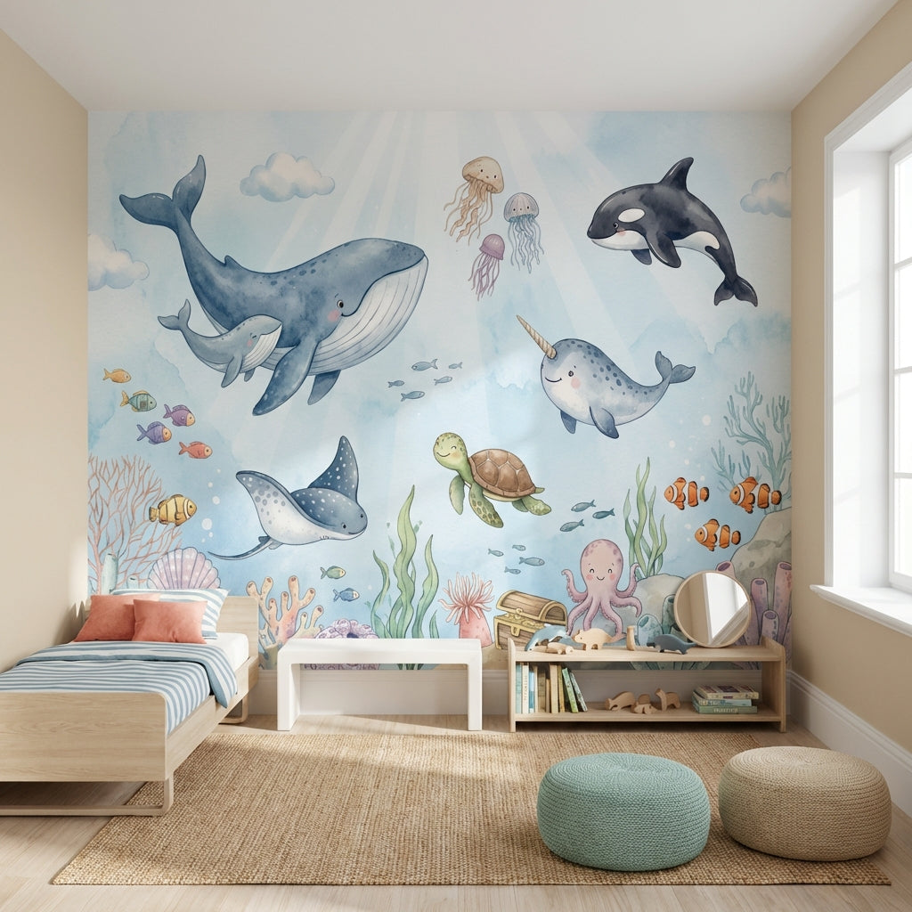 Underwater Wallpaper Marine Life Whimsical Wall Decor