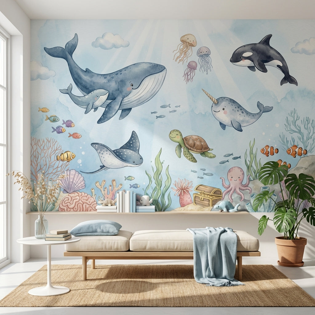 Underwater Wallpaper Marine Life Whimsical Wall Decor