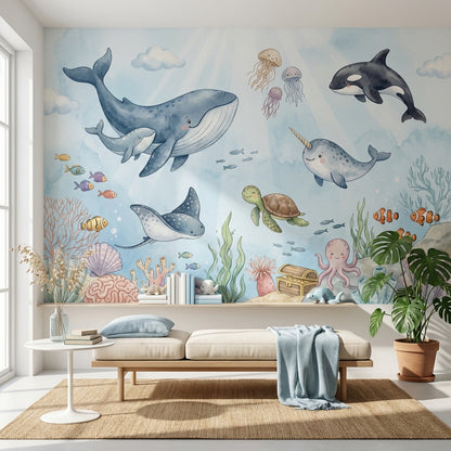 Underwater Wallpaper Marine Life Whimsical Wall Decor