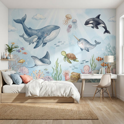 Underwater Wallpaper Marine Life Whimsical Wall Decor