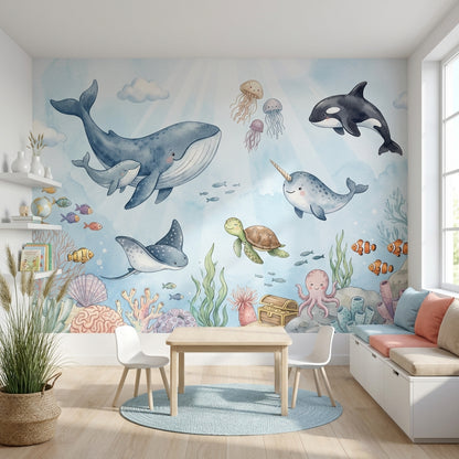 Underwater Wallpaper Marine Life Whimsical Wall Decor