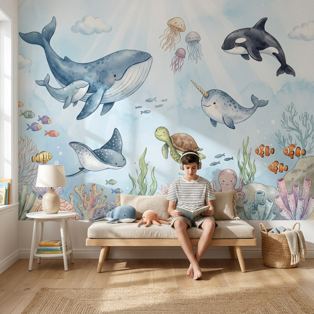 Underwater Wallpaper Marine Life Whimsical Wall Decor
