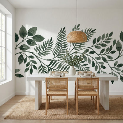 Leaves Wallpaper Green Watercolor Removable Wall Decor