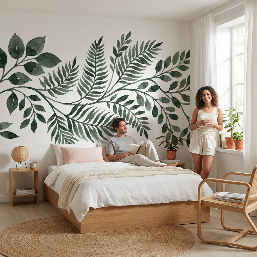 Leaves Wallpaper Green Watercolor Removable Wall Decor