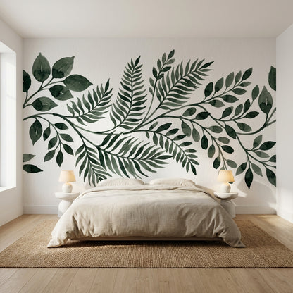 Leaves Wallpaper Green Watercolor Removable Wall Decor