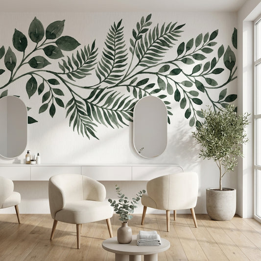 Leaves Wallpaper Green Watercolor Removable Wall Decor