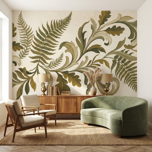 Shades Of Green Wallpaper Fern Vintage Wall Decor