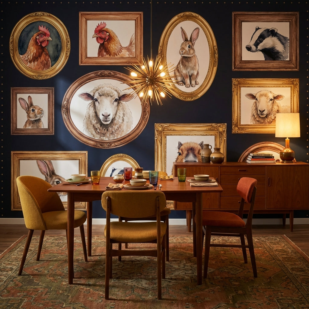Animal Portraits Wallpaper Framed Art Dark Background Wall Mural
