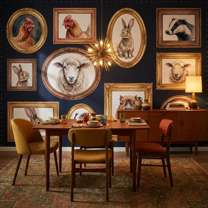 Animal Portraits Wallpaper Framed Art Dark Background Wall Mural