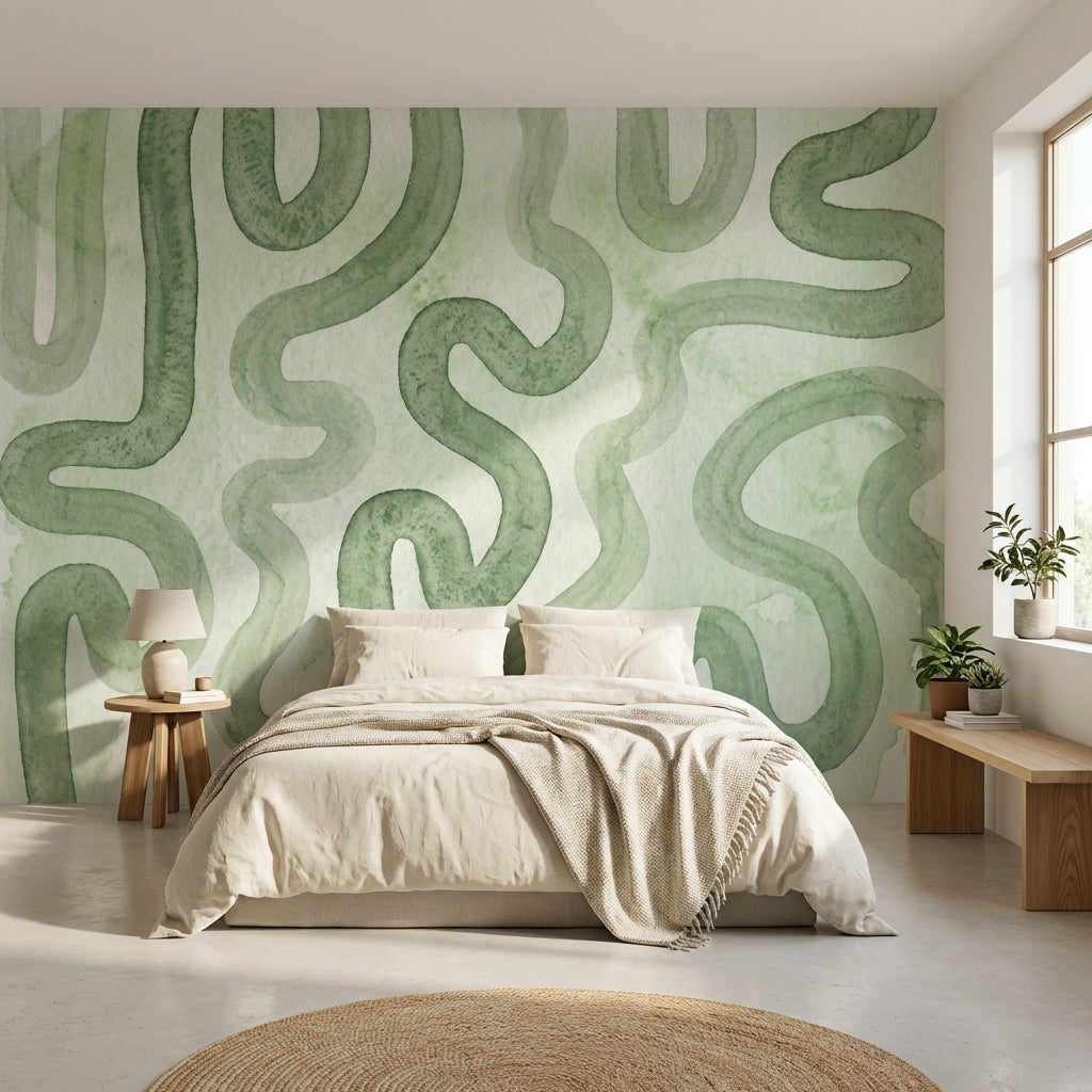 Abstract Pattern Wallpaper Shades Green Wall Decor