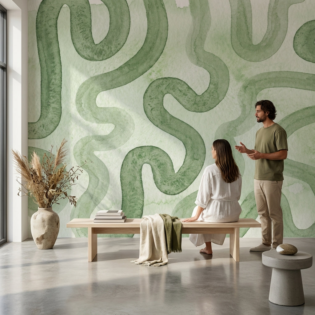 Abstract Pattern Wallpaper Shades Green Wall Decor