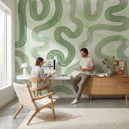 Abstract Pattern Wallpaper Shades Green Wall Decor