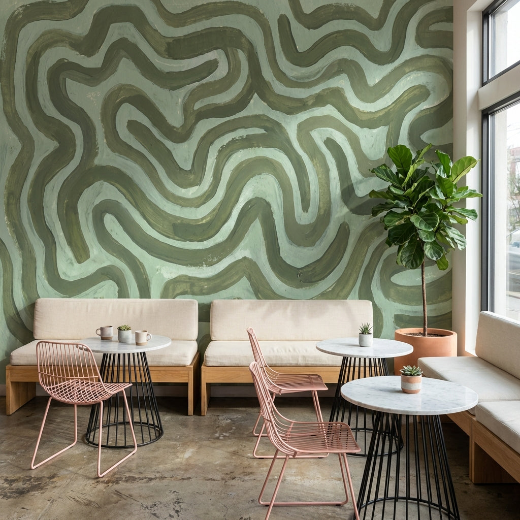 Muted Green Wallpaper Abstract Calming Wall Mural