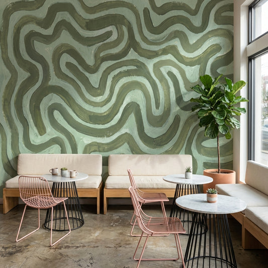 Muted Green Wallpaper Abstract Calming Wall Mural
