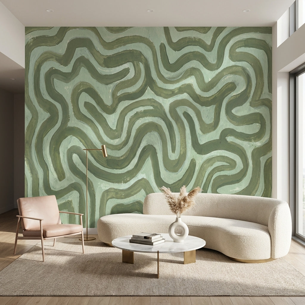 Muted Green Wallpaper Abstract Calming Wall Mural
