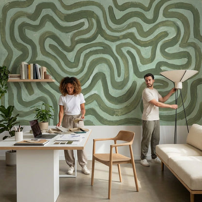 Muted Green Wallpaper Abstract Calming Wall Mural