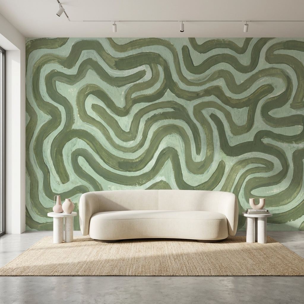 Muted Green Wallpaper Abstract Calming Wall Mural