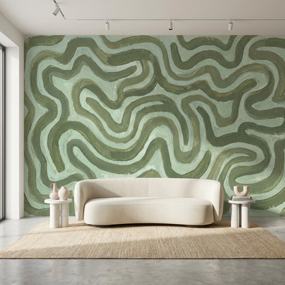 Muted Green Wallpaper Abstract Calming Wall Mural