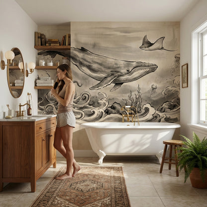 Underwater Wallpaper Whale Vintage Wall Mural