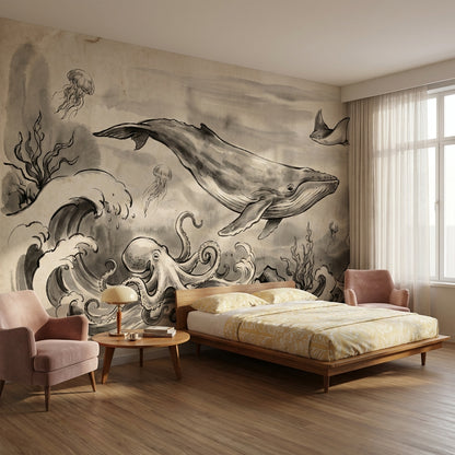 Underwater Wallpaper Whale Vintage Wall Mural