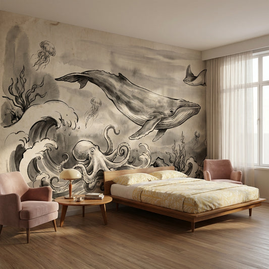 Underwater Wallpaper Whale Vintage Wall Mural