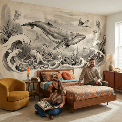 Underwater Wallpaper Whale Vintage Wall Mural