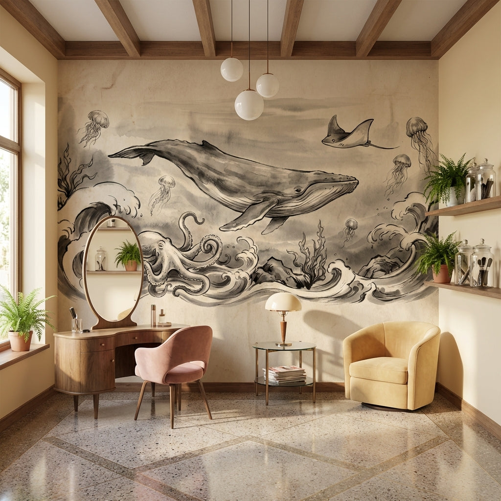 Underwater Wallpaper Whale Vintage Wall Mural