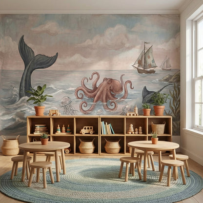 Nautical Wallpaper Whimsical Marine Life Wall Decor