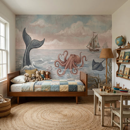 Nautical Wallpaper Whimsical Marine Life Wall Decor