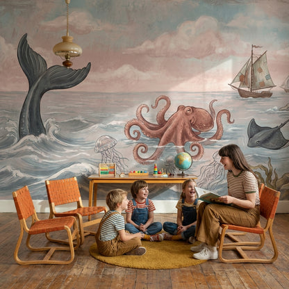 Nautical Wallpaper Whimsical Marine Life Wall Decor