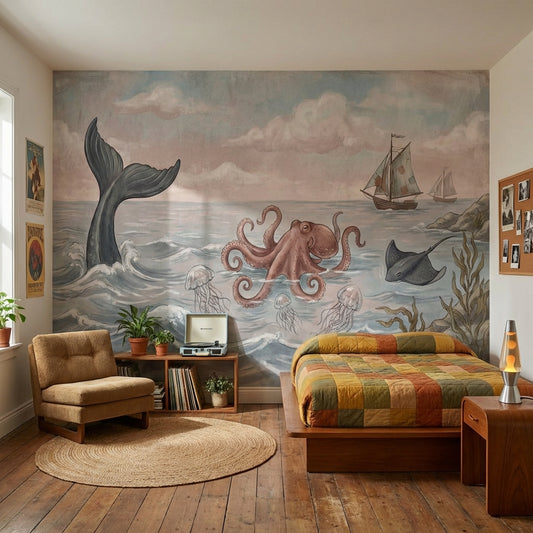 Nautical Wallpaper Whimsical Marine Life Wall Decor