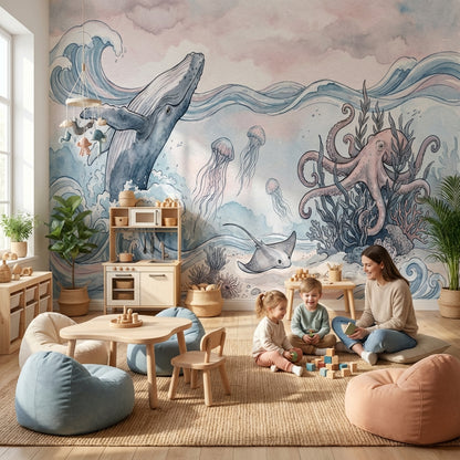 Underwater Wallpaper Whale Octopus Wall Mural