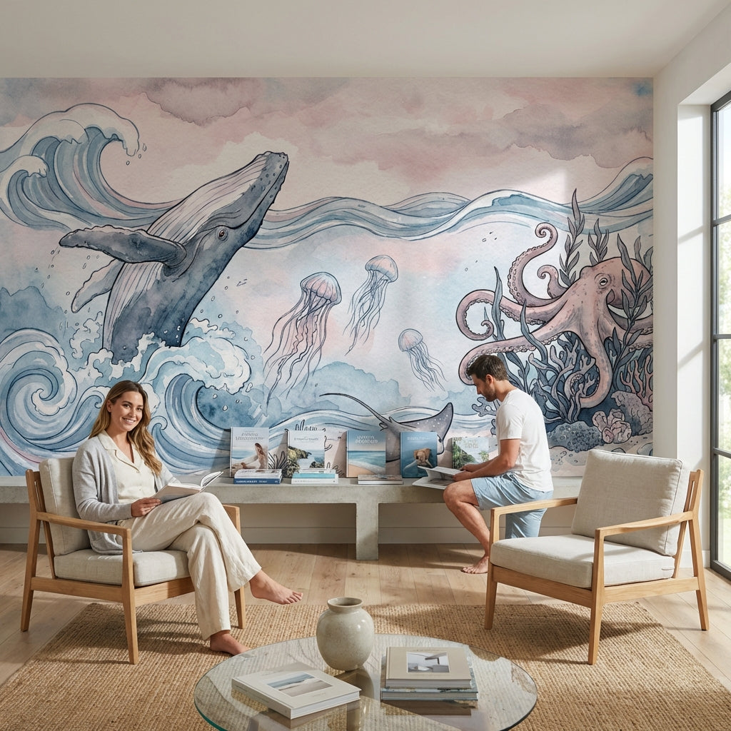 Underwater Wallpaper Whale Octopus Wall Mural