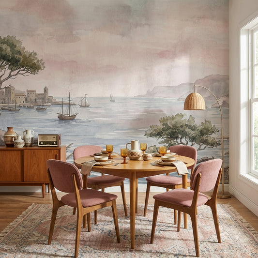 Vintage Coastal Wallpaper Landscape Serene Wall Decor