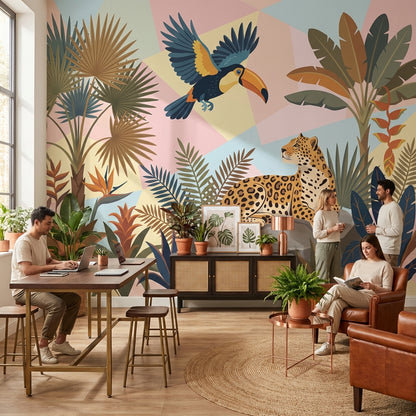 Tropical Jungle Wallpaper Toucan Leopard Wall Mural