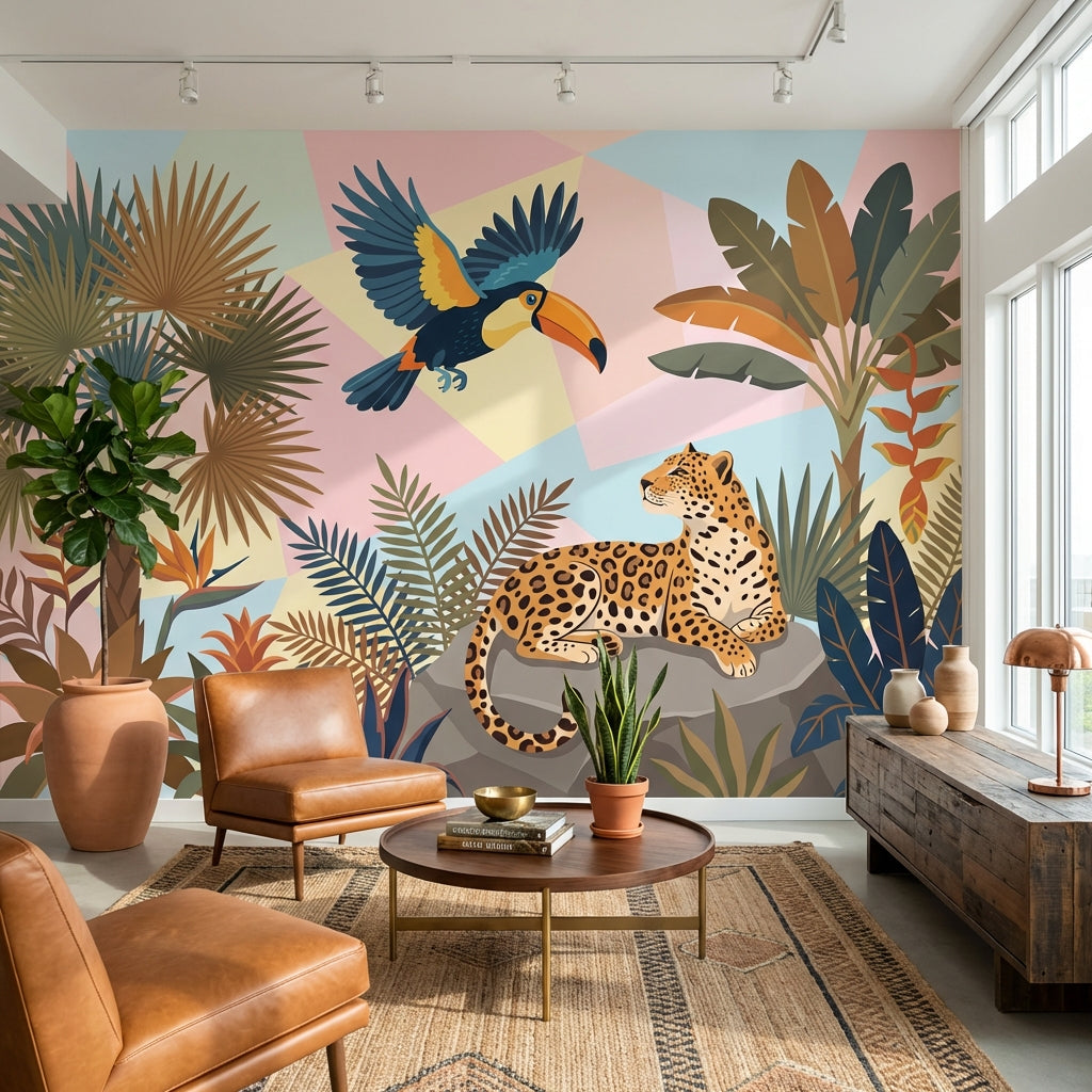 Tropical Jungle Wallpaper Toucan Leopard Wall Mural