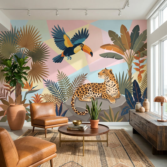 Tropical Jungle Wallpaper Toucan Leopard Wall Mural