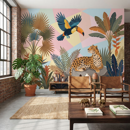 Tropical Jungle Wallpaper Toucan Leopard Wall Mural