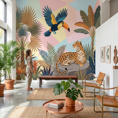 Tropical Jungle Wallpaper Toucan Leopard Wall Mural