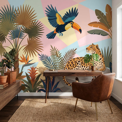 Tropical Jungle Wallpaper Toucan Leopard Wall Mural