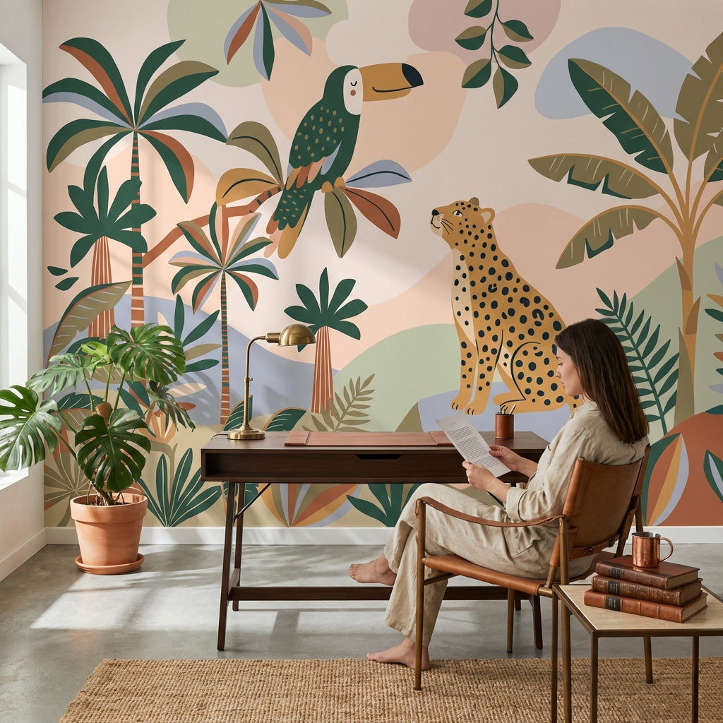 Tropical Jungle Wallpaper Toucan Leopard Wall Mural