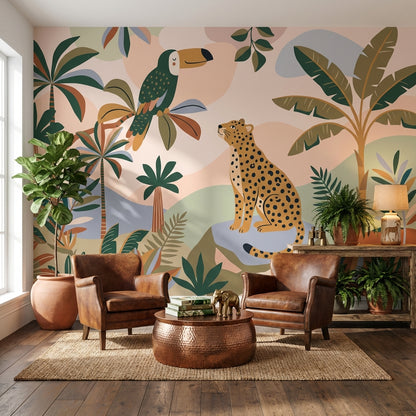Tropical Jungle Wallpaper Toucan Leopard Wall Mural