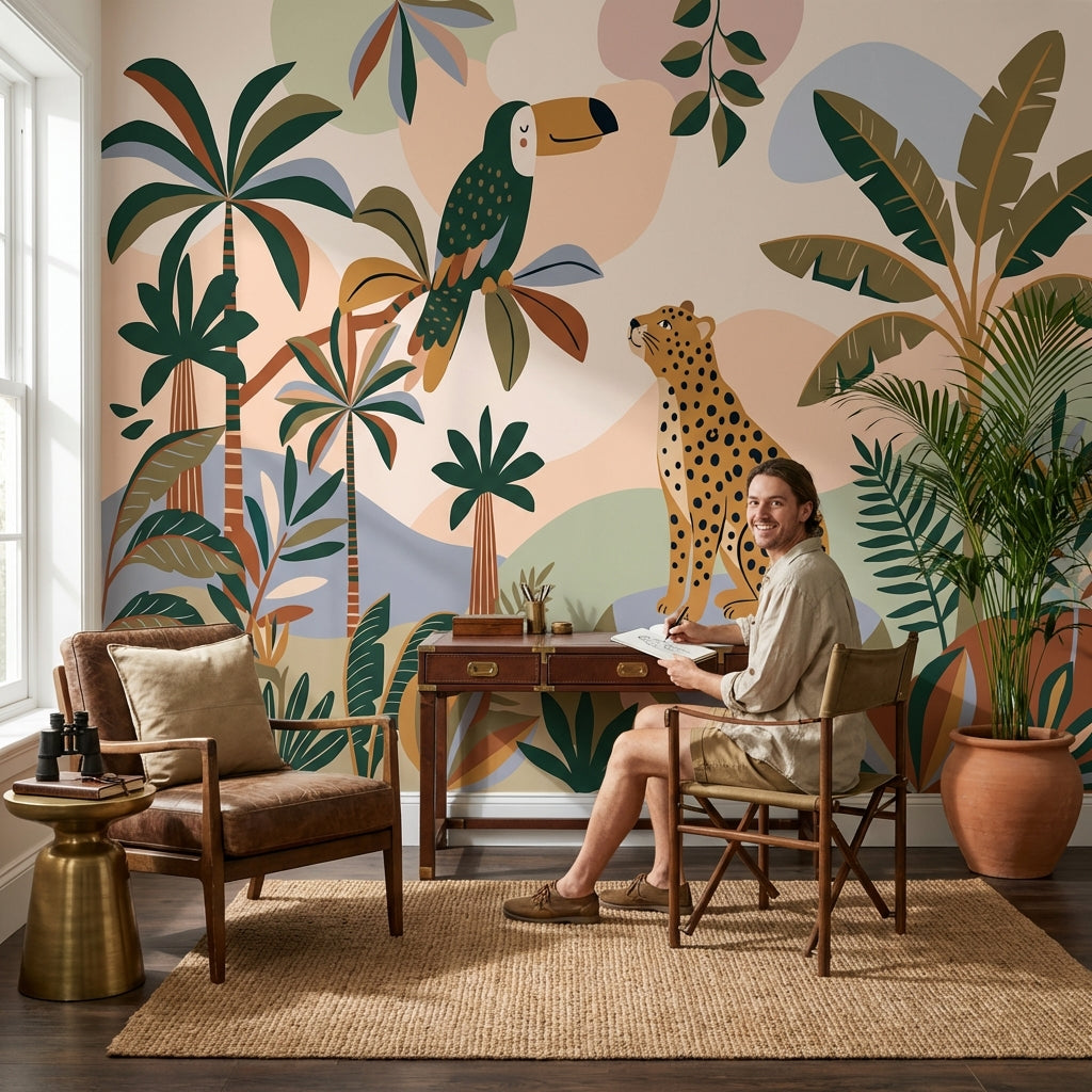 Tropical Jungle Wallpaper Toucan Leopard Wall Mural