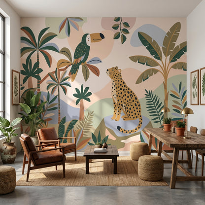 Tropical Jungle Wallpaper Toucan Leopard Wall Mural